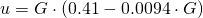 u = G\cdot (0.41 - 0.0094\cdot G)